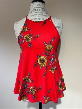 Eclipse Floral Halter Tank Top, Burnt Orange (size small)